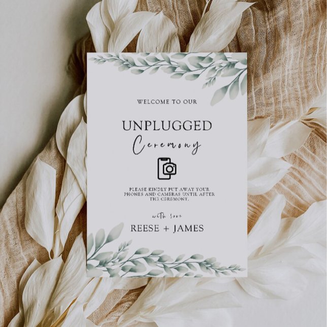 Emerald Grönt Unplugged Ceremony Bröllop Sign. Inbjudningar (Emerald Green Unplugged Ceremony Wedding Sign, Invitation)