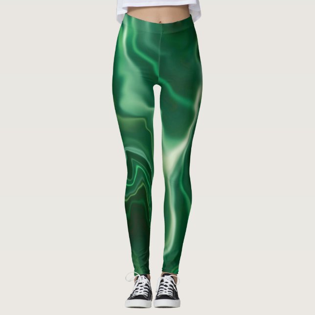 Emerald Grönt Vatten Marpled Spandex Leggings (Framsida)
