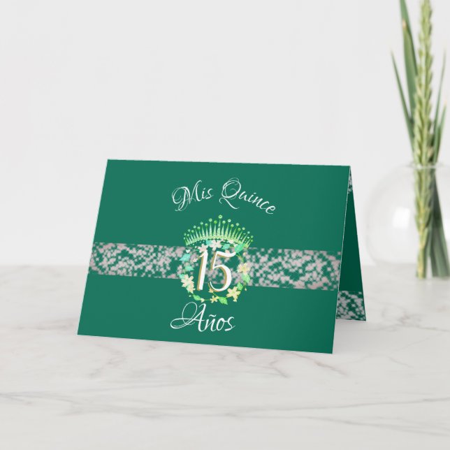 Emerald Grönt Vintage Boho Quinceañera Spanska Inbjudan (Framsida)