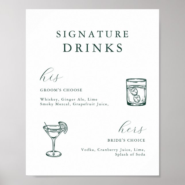 Emerald Grönt Vintage Botanical Namnteckning Drink Poster (Framsidan)