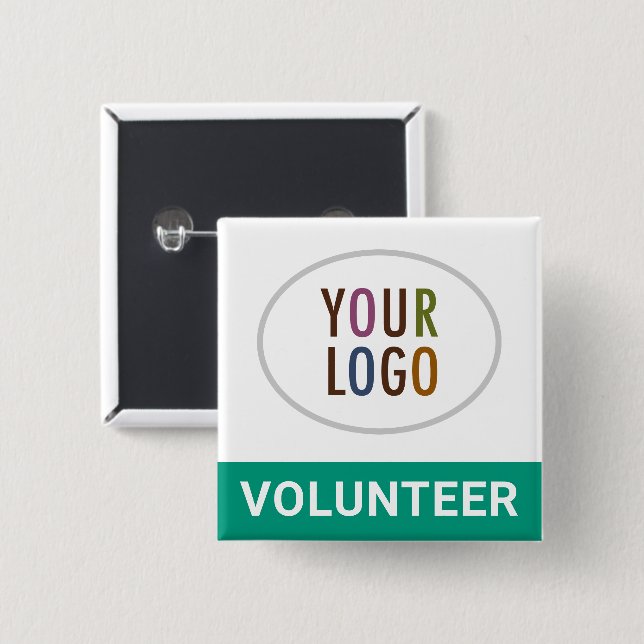 Emerald Grönt Volunteer Badge med Logotyp Square Knapp (Framsida & baksida)