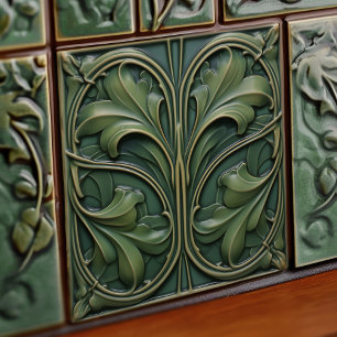 Emerald Grönt Wall Decor Art nouveau Ceram Kakelplatta