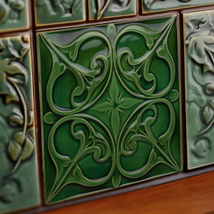 Emerald Grönt Wall Decor Art nouveau Ceram Kakelplatta