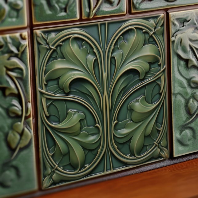 Emerald Grönt Wall Decor Art nouveau Ceram Kakelplatta (Skapare uppladdad)