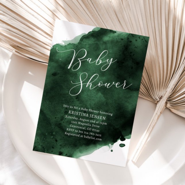 Emerald Grönt Watercolor Baby Shower Inbjudningar (Skapare uppladdad)