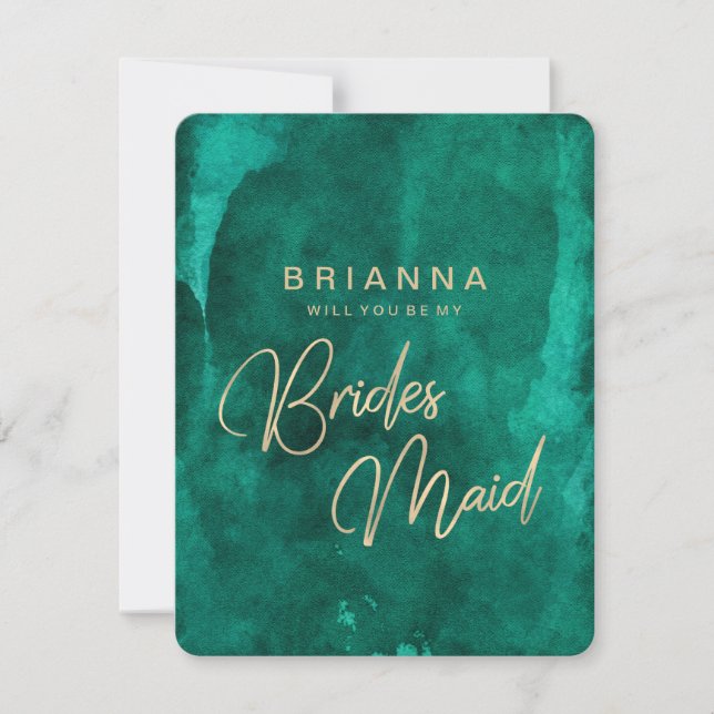 Emerald Grönt Watercolor blir min Bridesmaid Inbjudningar (Framsida)