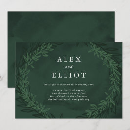 Emerald Grönt Watercolor Dramatic Laurels Bröllop Inbjudningar