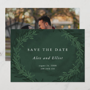 Emerald Grönt Watercolor Dramatic Save Date Inbjudningar