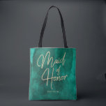Emerald Grönt Watercolor & Guld Maid of honor Tygkasse<br><div class="desc">Emerald Grönt Watercolor & Guld Faux Foil Lettering Perfekt for Fall or Winter Wedding Monogram Maid of honor tote bags med trendig Hand Lettered Script font! ~ Kolla min butik för att se hela samlingen i bröllop med den här designen!</div>