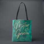 Emerald Grönt Watercolor Guld Mor i Groom Tygkasse<br><div class="desc">Emerald Grönt Watercolor & Guld Faux Foil Lettering Perfekt for Fall or Winter Wedding Monogram Mor i Groom tote bags med trendig Hand Lettered Script font! ~ Kolla min butik för att se hela samlingen i bröllop med den här designen!</div>