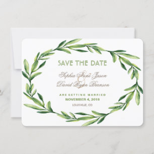 Emerald Grönt Watercolor WAN SAVE THE DATE Spara Datumet
