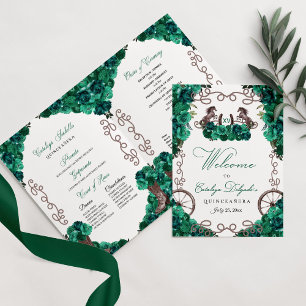Emerald Grönt Western Charro Quinceañera Program