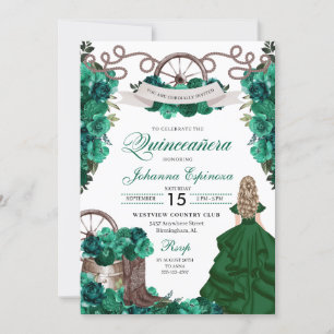 Emerald Grönt Western Ranchero Quinceanera Inbjudningar
