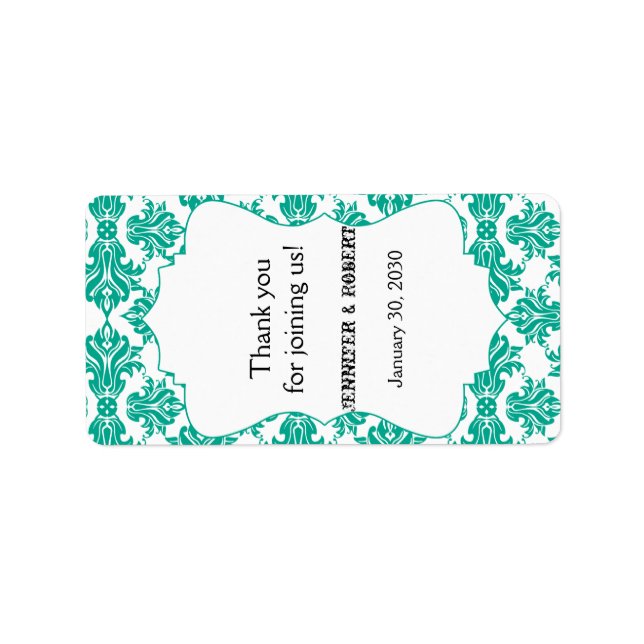 Emerald Grönt White Damask Wedding Lip Balm-etiket Adressetikett (Framsidan)