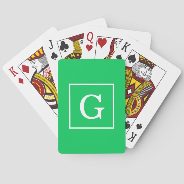 Emerald Grönt White Framework Initial Monogram Spel Kort (Baksidan)