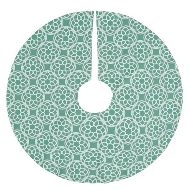 Emerald Grönt White Geometric Seamless Mönster Julgransmatta Borstad Polyester (Framsidan)