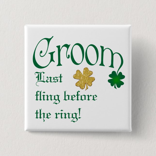 Emerald Grönt, White, Guld Shamrocks Groom Button Knapp (Framsida)