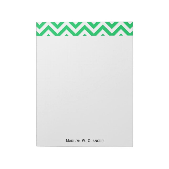 Emerald Grönt, White Large Chevron ZigZag Mönster Anteckningsblock (Roterad)