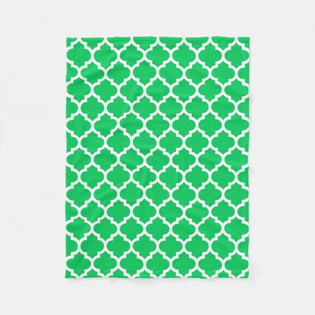 Emerald Grönt White Moroccan Quatrefoil Mönster #5 Fleecefilt (Framsidan)