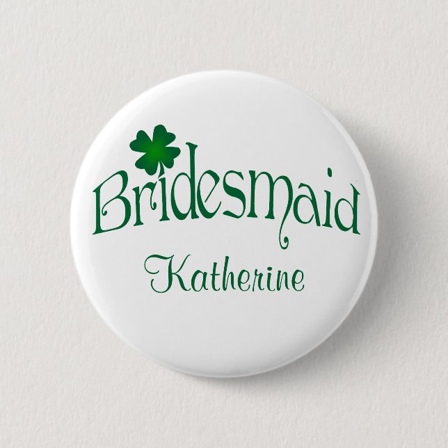 Emerald Grönt, White Shamrock Bridesmaid Button Knapp (Framsida)