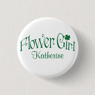 Emerald Grönt, White Shamrock Flower Girl Button Knapp