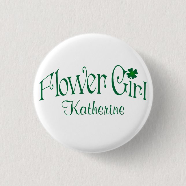 Emerald Grönt, White Shamrock Flower Girl Button Knapp (Framsida)