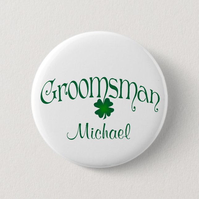 Emerald Grönt, White Shamrock Groomsman Button Knapp (Framsida)