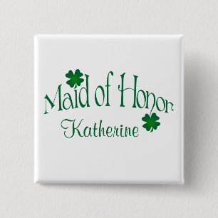 Emerald Grönt, White Shamrock Maid of honor Button Knapp