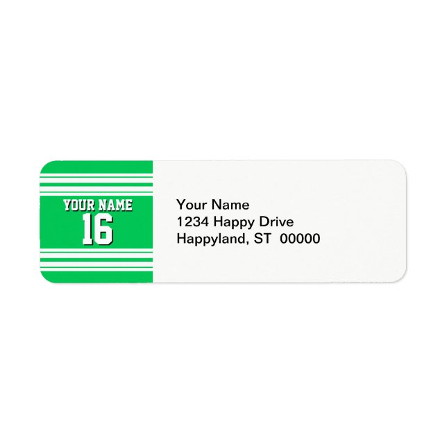 Emerald Grönt White Team Jersey Anpassningsbar Num Returadress Etikett (Framsidan)