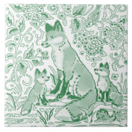 Emerald Grönt White Woodland Cute Fox Intricate Kakelplatta