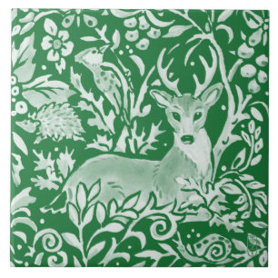 Emerald Grönt Woodland Animal Hjort Hedgehog Blom Kakelplatta
