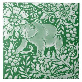 Emerald Grönt Woodland Bear Intricate Blommigt  Kakelplatta