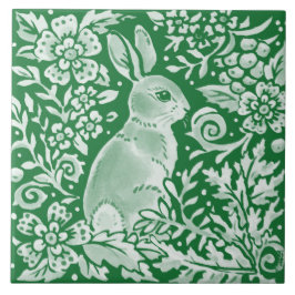 Emerald Grönt Woodland Bunny Rabbit Intricate Kakelplatta