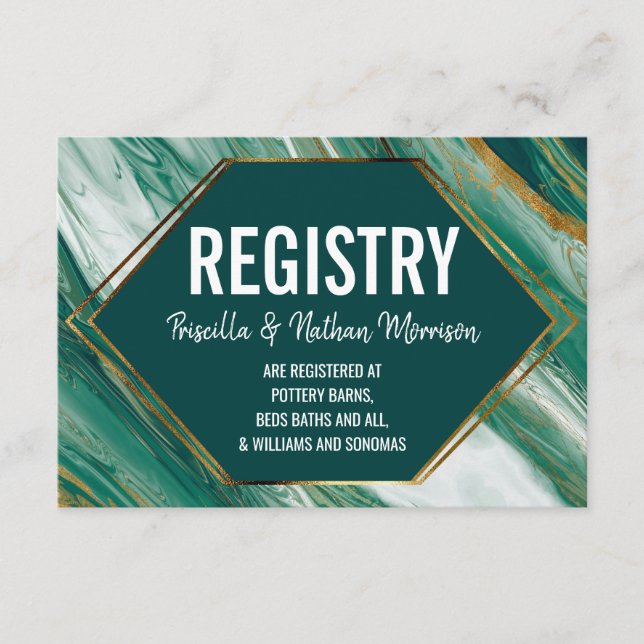 Emerald Guld Abstrakt Agate Marble Gift Registry Tilläggskort (Framsida)