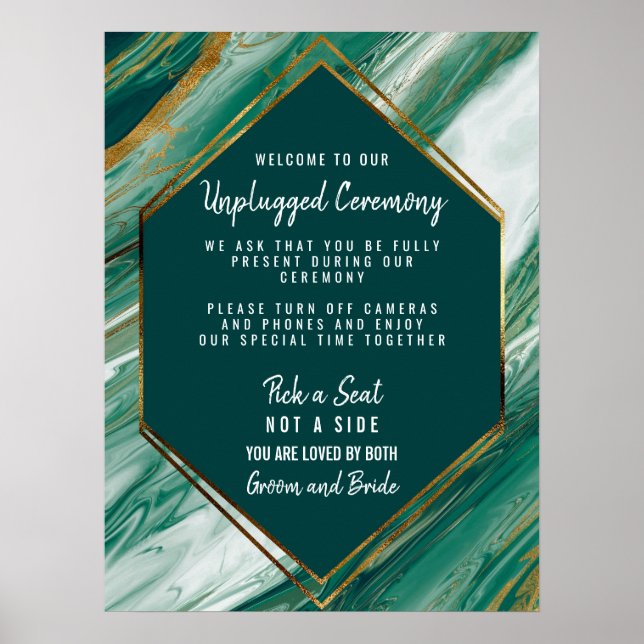 Emerald Guld Agate Marble Unplugged Ceremony Poster (Framsidan)