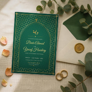 Emerald Guld Arabisk Kalligrafi Walima Mottagning Inbjudningar