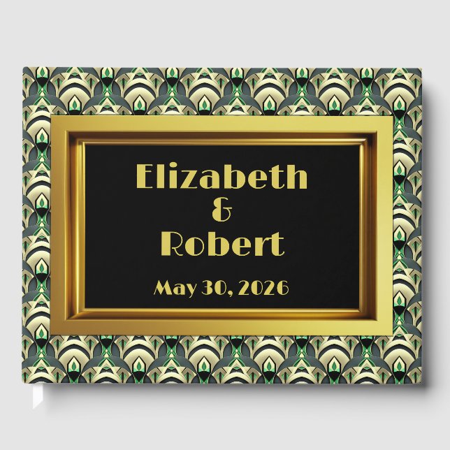 Emerald & Guld Art Deco Gästböcker (Framsida)