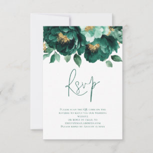 Emerald Guld Blommigt Skript QR-kod Bröllop OSA Kort