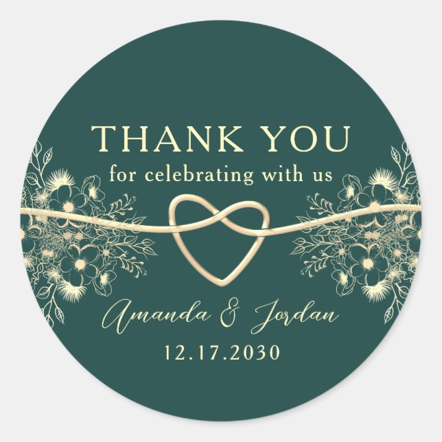 Emerald Guld Bröllop Tack Runt Klistermärke (Framsida)