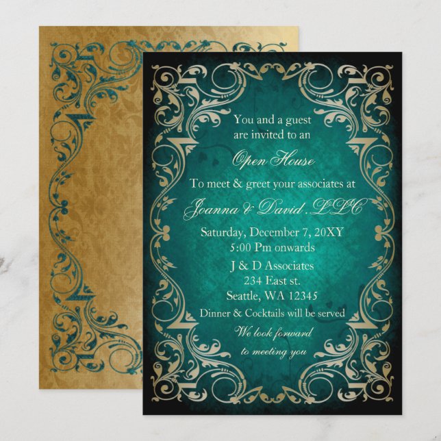 Emerald Guld Business Corporate Party Inbjudningar (Fram/baksida)