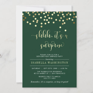 Emerald & Guld Confetti Surprise Födelsedagsfest Magnetisk Inbjudningskort