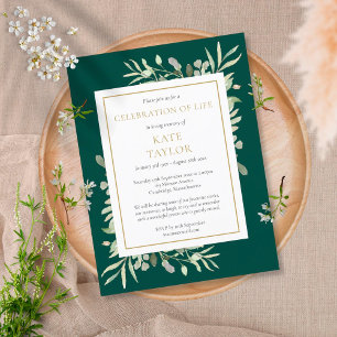 Emerald Guld Greenery Firande of Life Funeral Meddelande Vykort