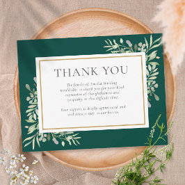 Emerald Guld Greenery Funeral Memorial Tack Kort