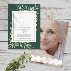 Emerald Guld Greenery Photo Firande of Life Inbjudningar