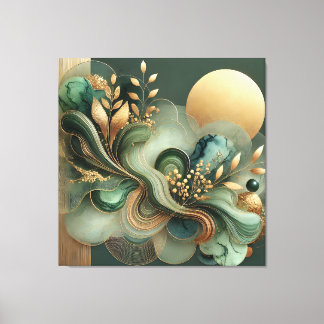 Emerald Guld Harmony Abstrakt Botanical Canvas Art