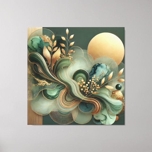 Emerald Guld Harmony Abstrakt Botanical Canvas Art (Framsida)