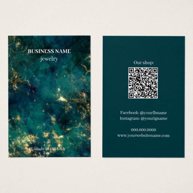 Emerald Guld Marble Jewelry Business Earring Visitkort (Framsida & baksida)