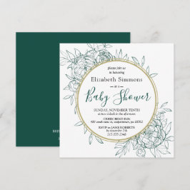 Emerald & Guld Peony Blommigt Toile Baby Shower Inbjudningar