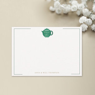 Emerald Guld Tea Pot Elegant bröllop Möhippa Tack Kort