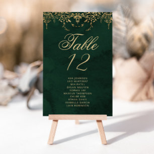 Emerald Guld Victorian Bord sätesdiagramkort Bordsnummer